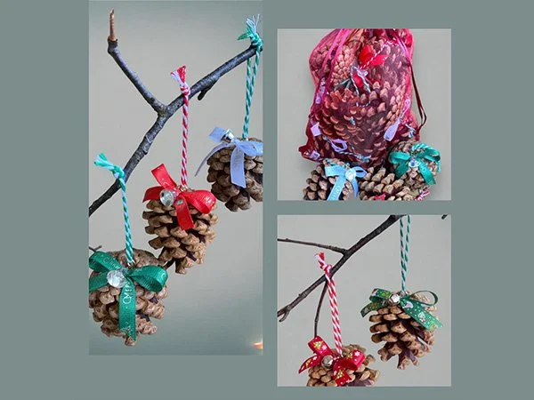 Christmas Pine Cone Decorations 'Christmas hat' design