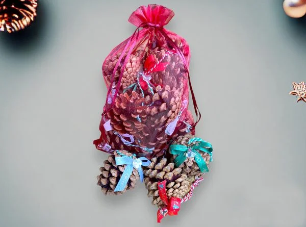 Christmas Pine Cone Decorations 'Christmas hat' design - Image 4
