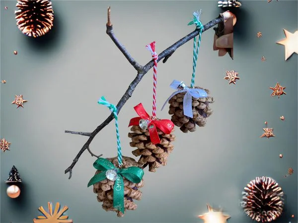 Christmas Pine Cone Decorations 'Christmas hat' design - Image 2